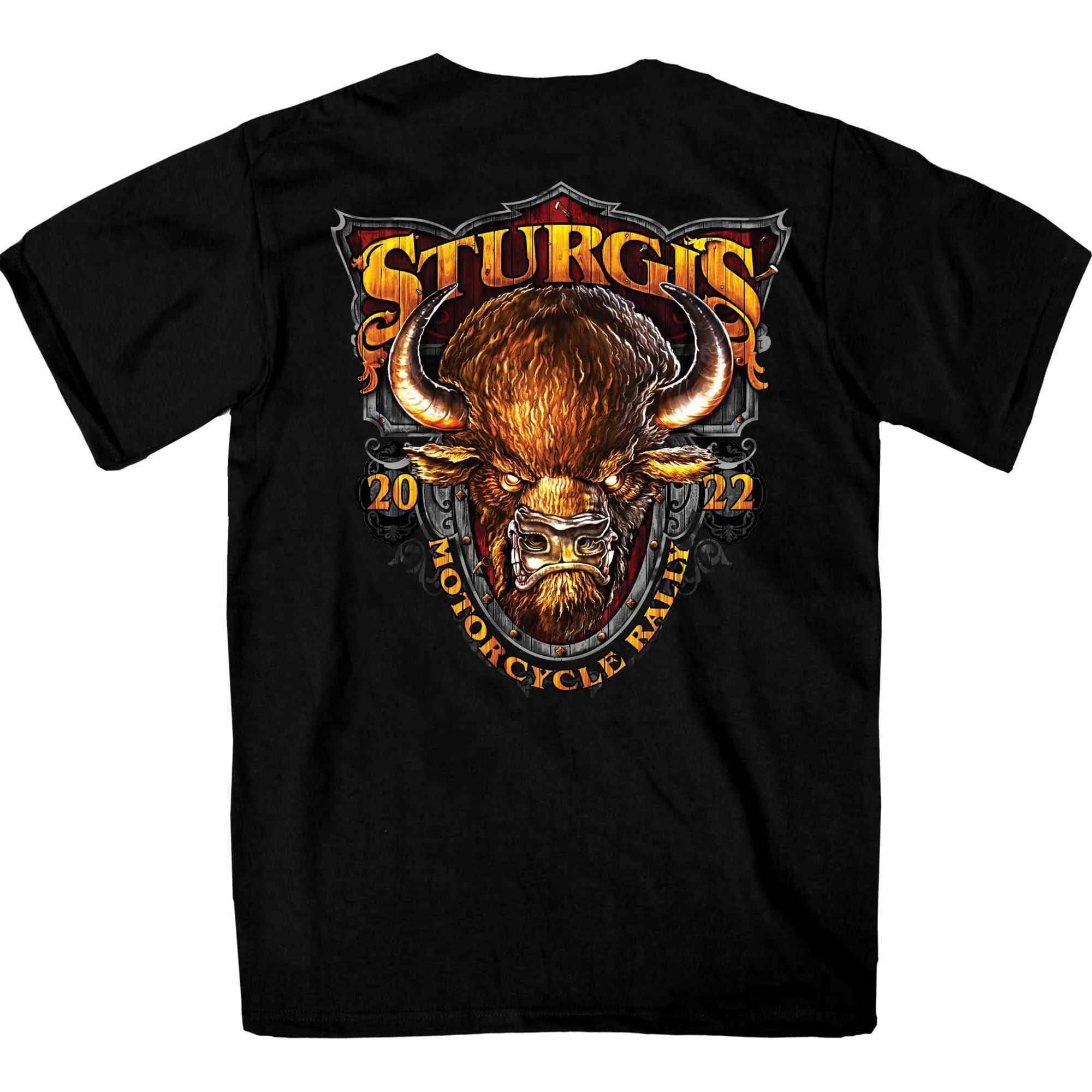 2022 Sturgis Motorcycle Rally SPB1005 Crazy Buffalo Men's Black T Shirt