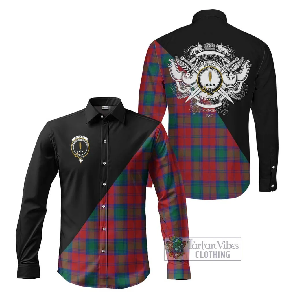 Affleck Tartan Long Sleeve Button Shirt with Family Crest and Military Logo Style