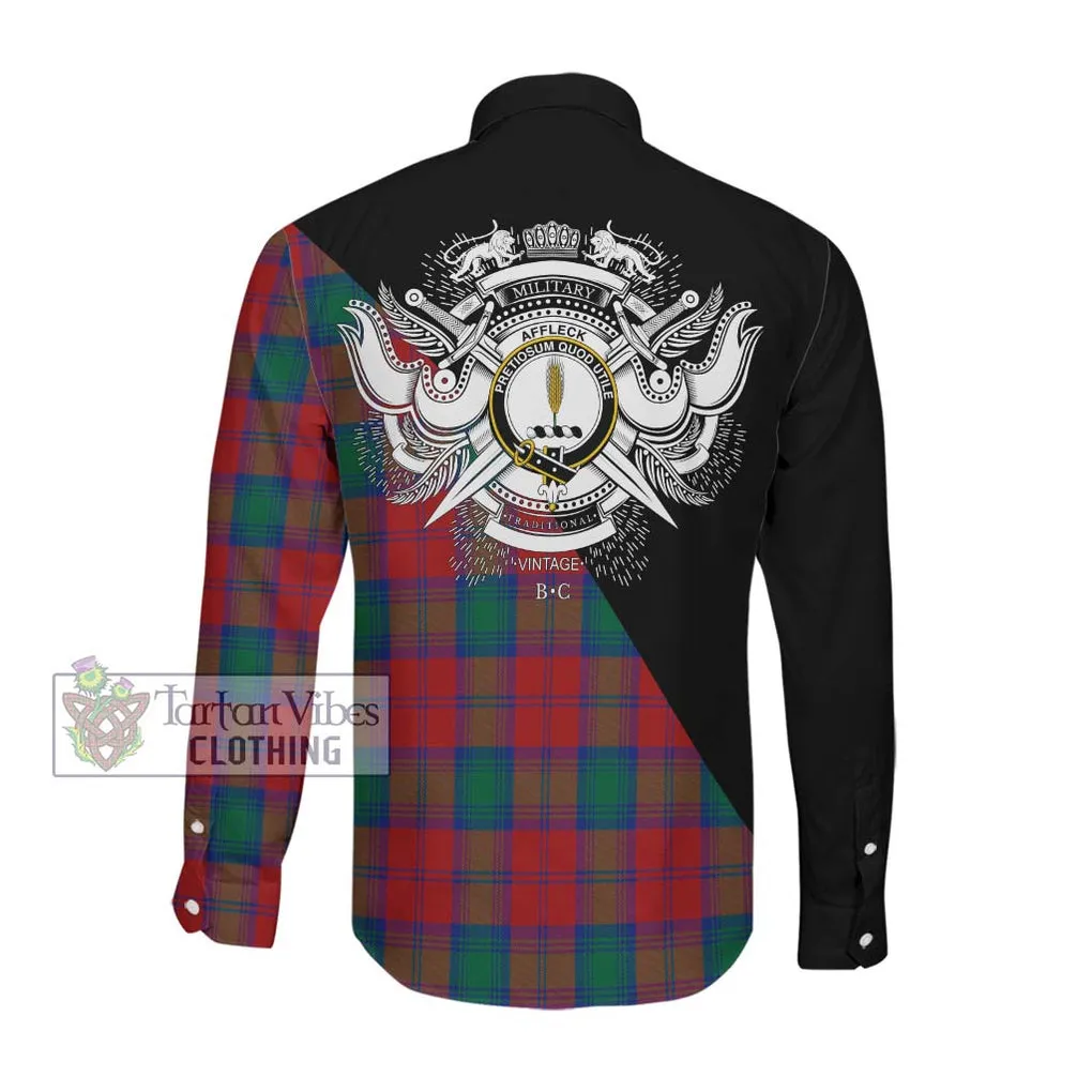 Affleck Tartan Long Sleeve Button Shirt with Family Crest and Military Logo Style
