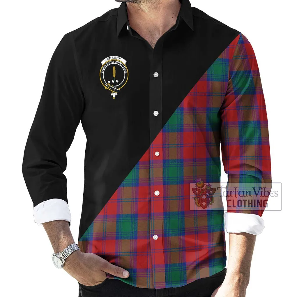 Affleck Tartan Long Sleeve Button Shirt with Family Crest and Military Logo Style
