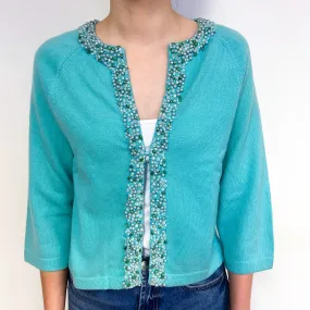Aqua Green Bejewelled Cashmere Cardigan Extra Small