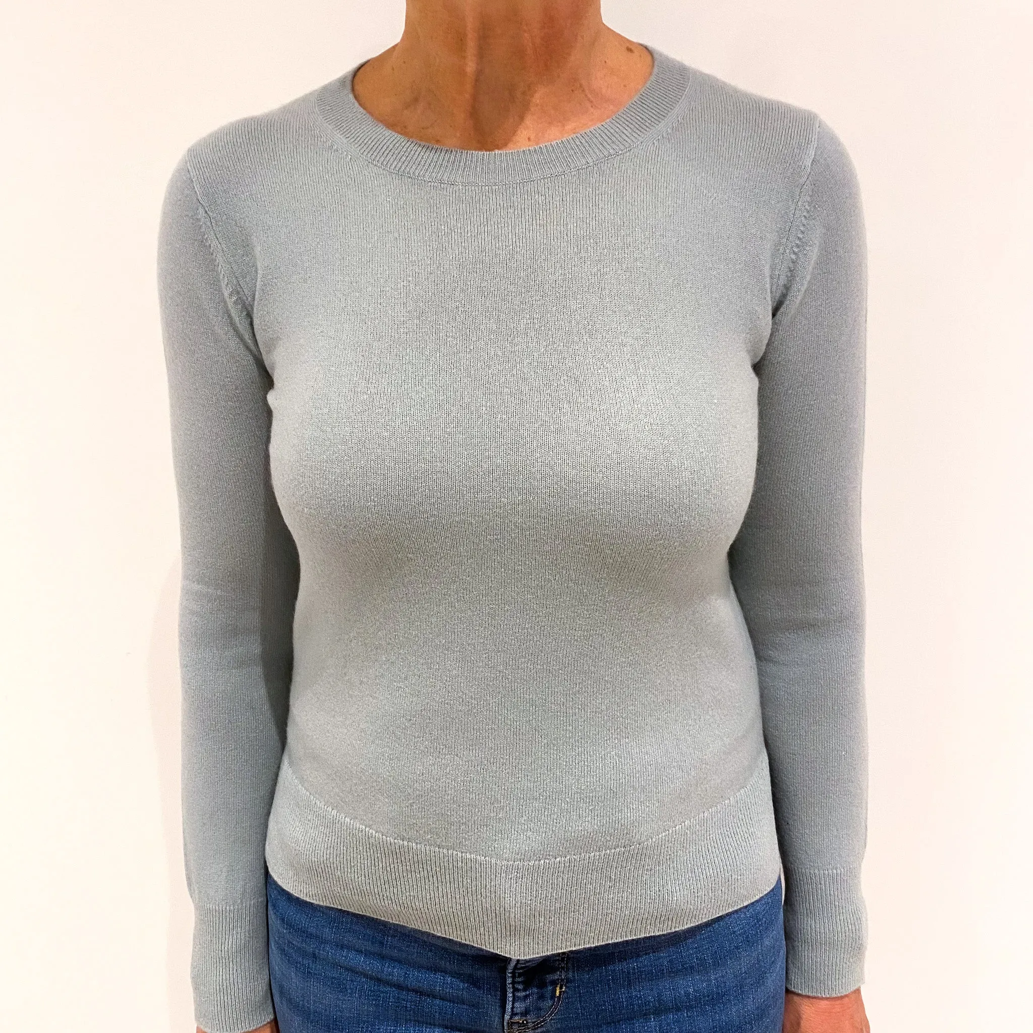 Aqua Grey Cashmere Crew Neck Jumper Medium