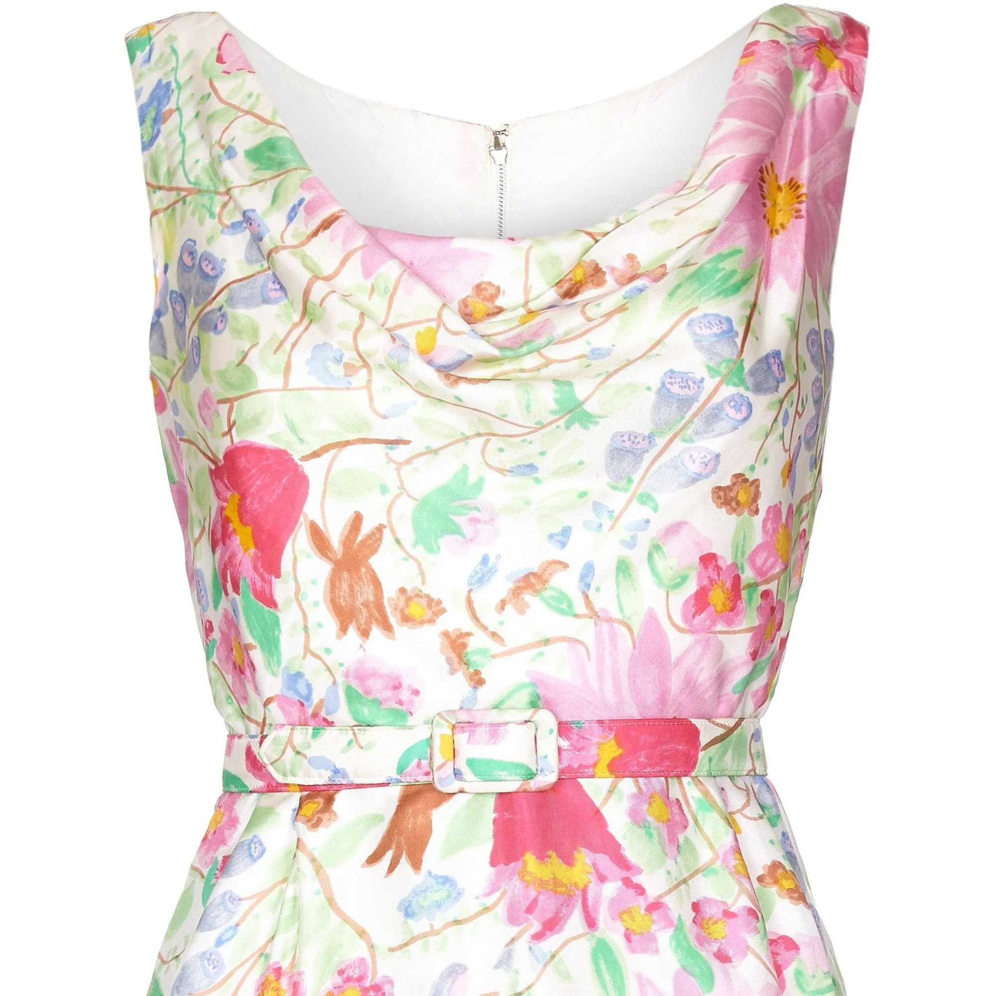 ARCHIVE: Jeunesse 1960s Silk Floral Printed Dress with Matching Belt