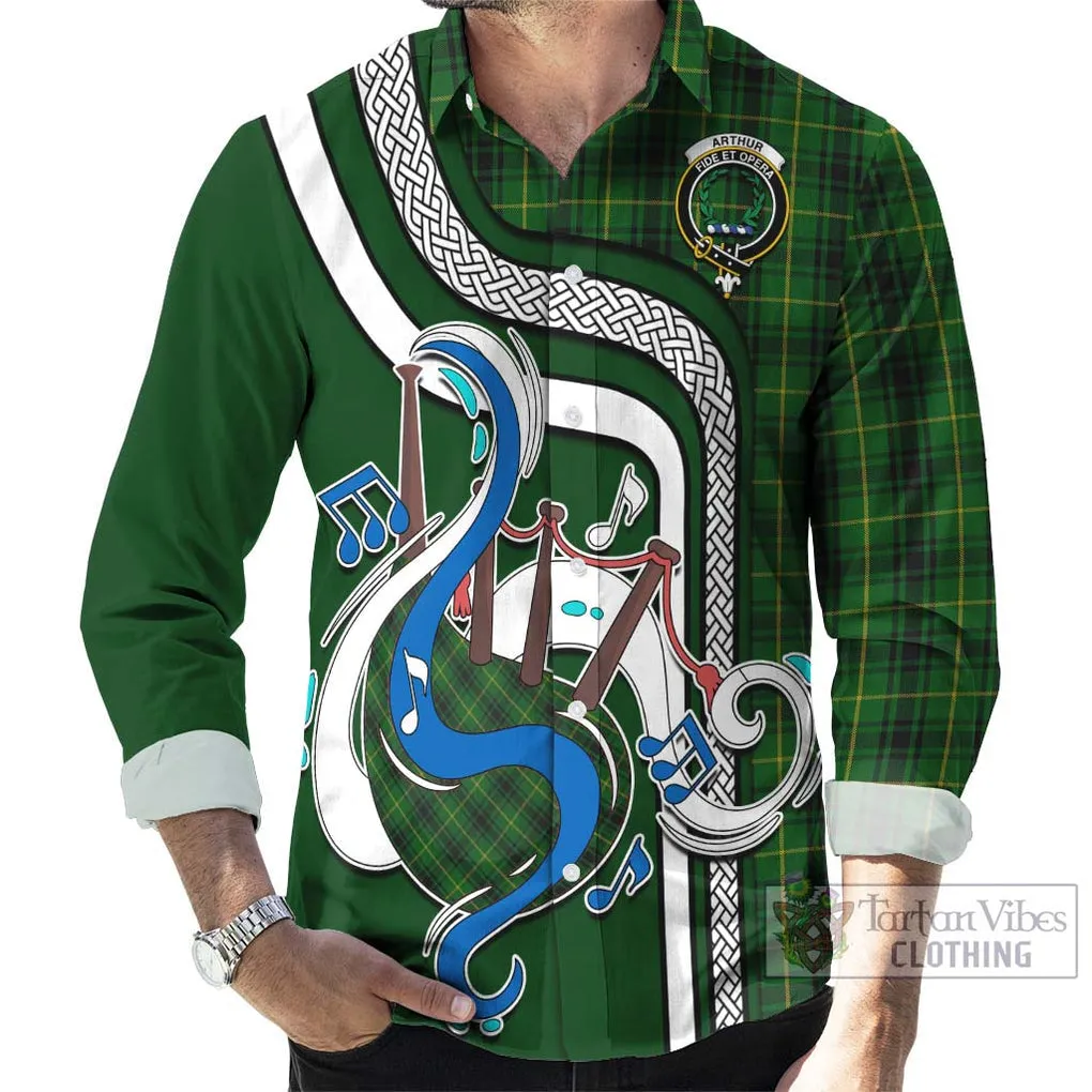 Arthur Tartan Long Sleeve Button Shirt with Epic Bagpipe Style