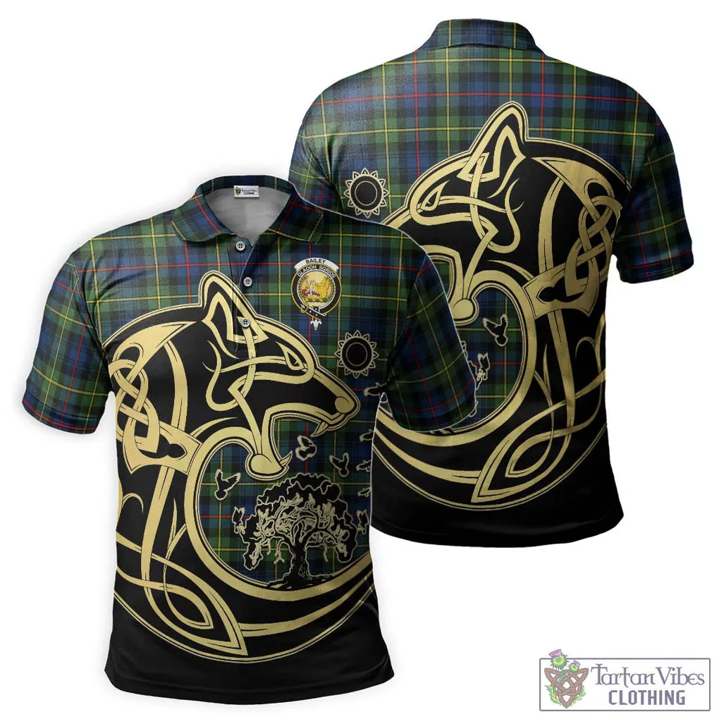 Bailey Modern Tartan Polo Shirt with Family Crest Celtic Wolf Style