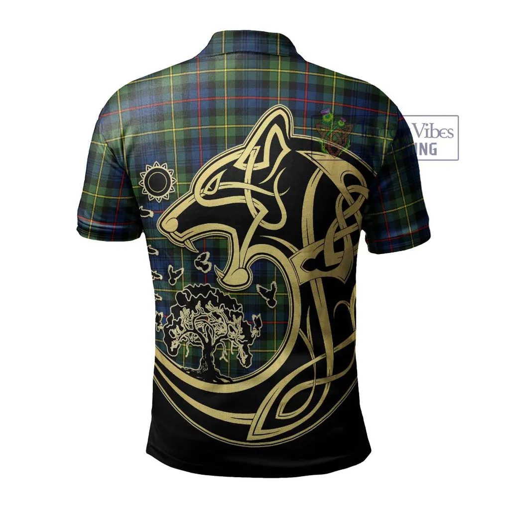 Bailey Modern Tartan Polo Shirt with Family Crest Celtic Wolf Style