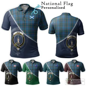 Bain Tartan Polo Shirt with Personalised National Flag and Family Crest Half Style