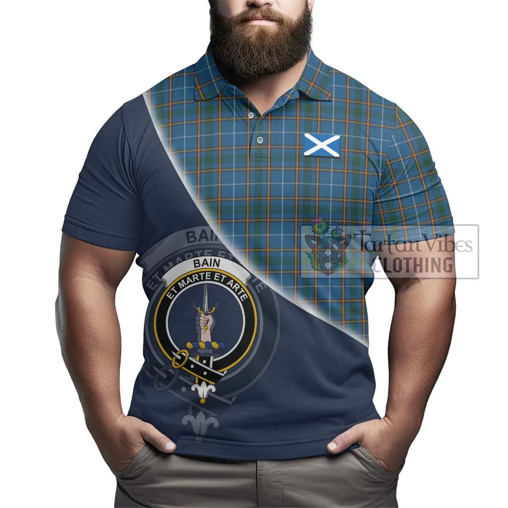 Bain Tartan Polo Shirt with Personalised National Flag and Family Crest Half Style