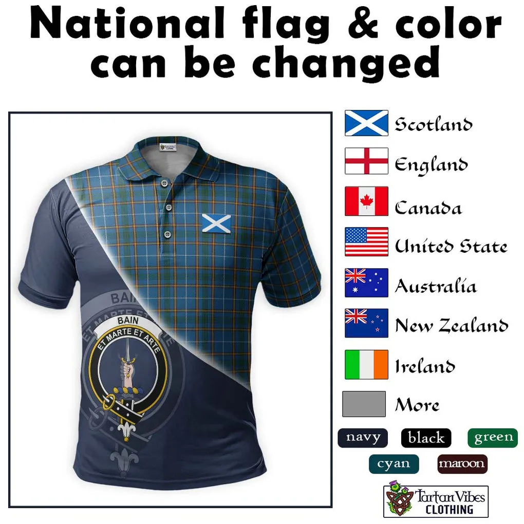 Bain Tartan Polo Shirt with Personalised National Flag and Family Crest Half Style