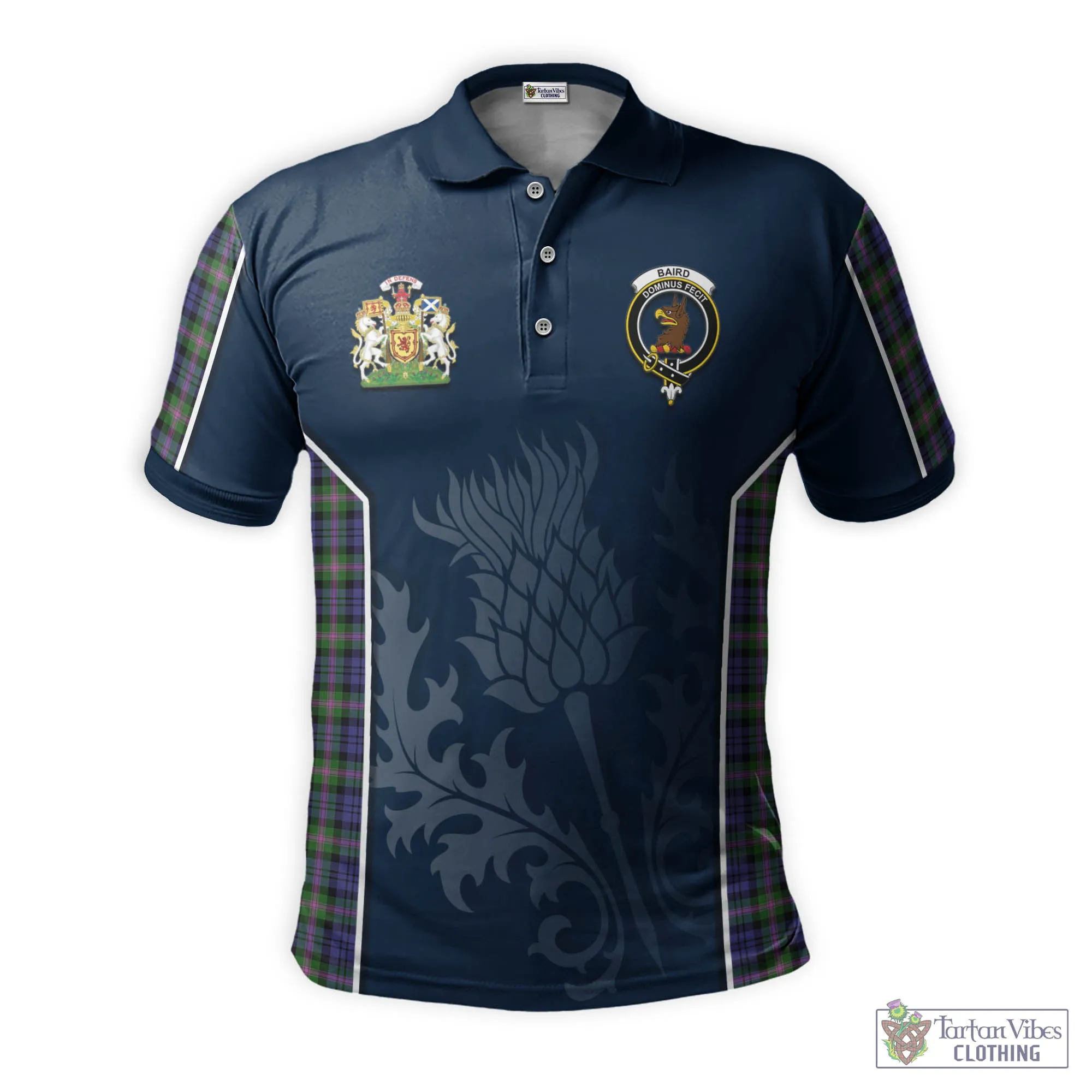 Baird Modern Tartan Men's Polo Shirt with Family Crest and Scottish Thistle Vibes Sport Style