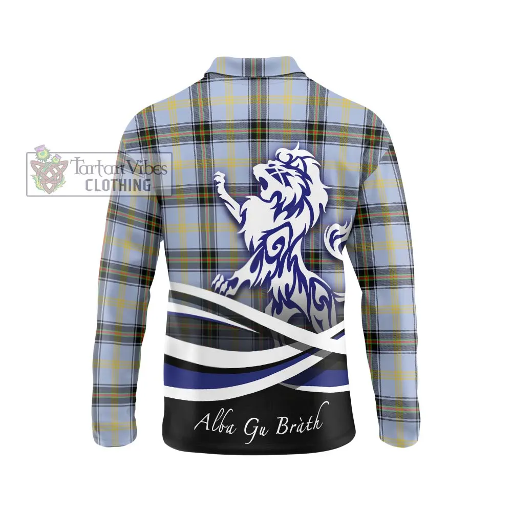 Bell Tartan Long Sleeve Polo Shirt with Alba Gu Brath Regal Lion Emblem