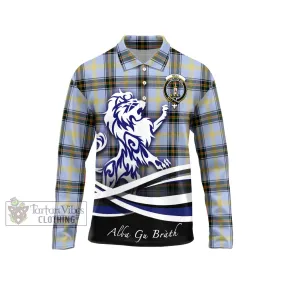 Bell Tartan Long Sleeve Polo Shirt with Alba Gu Brath Regal Lion Emblem