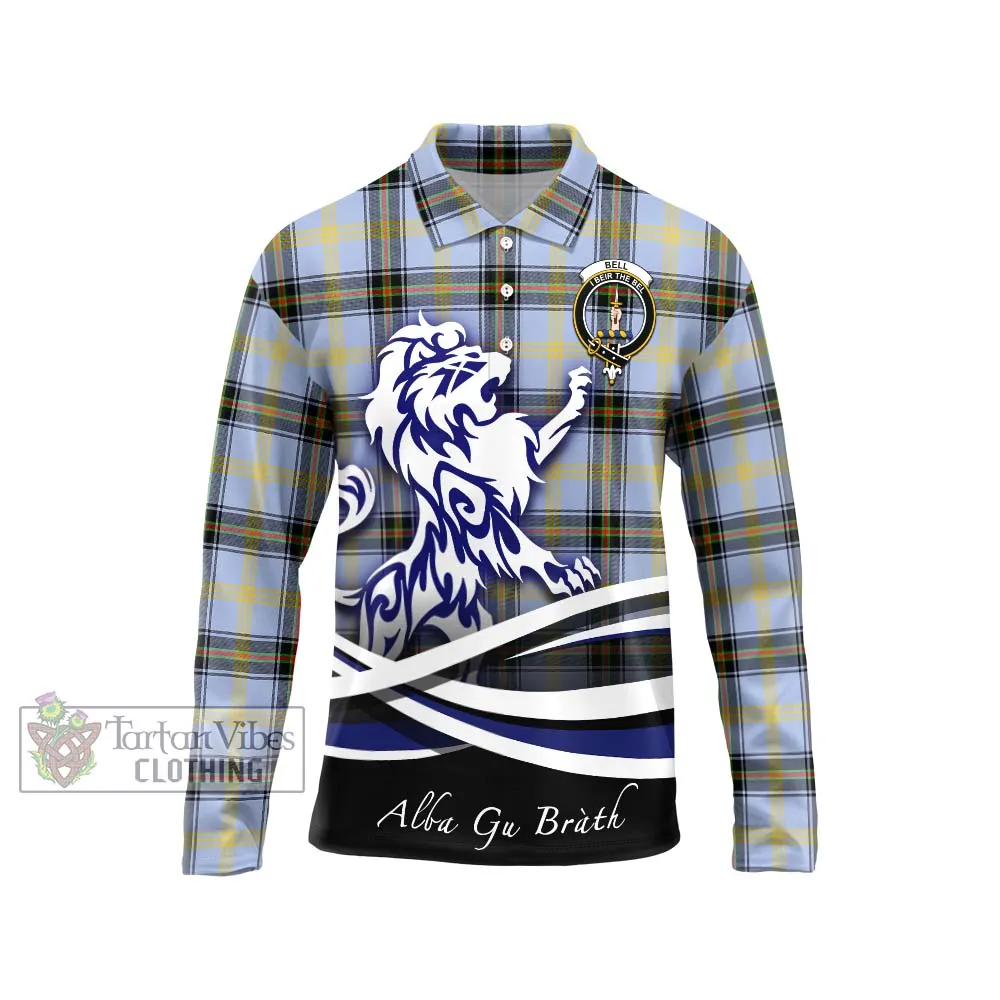 Bell Tartan Long Sleeve Polo Shirt with Alba Gu Brath Regal Lion Emblem