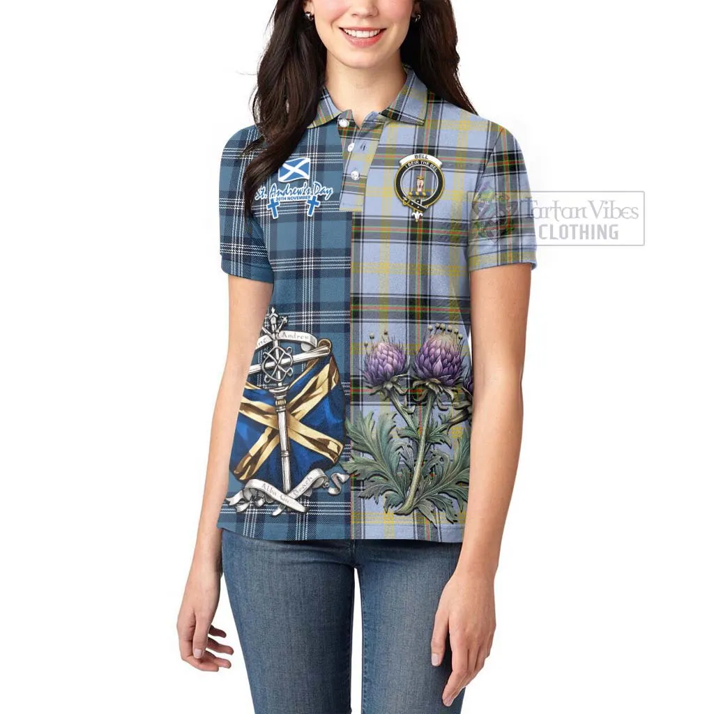 Bell Tartan Women's Polo Shirt Happy St. Andrew's Day Half Tartan Style
