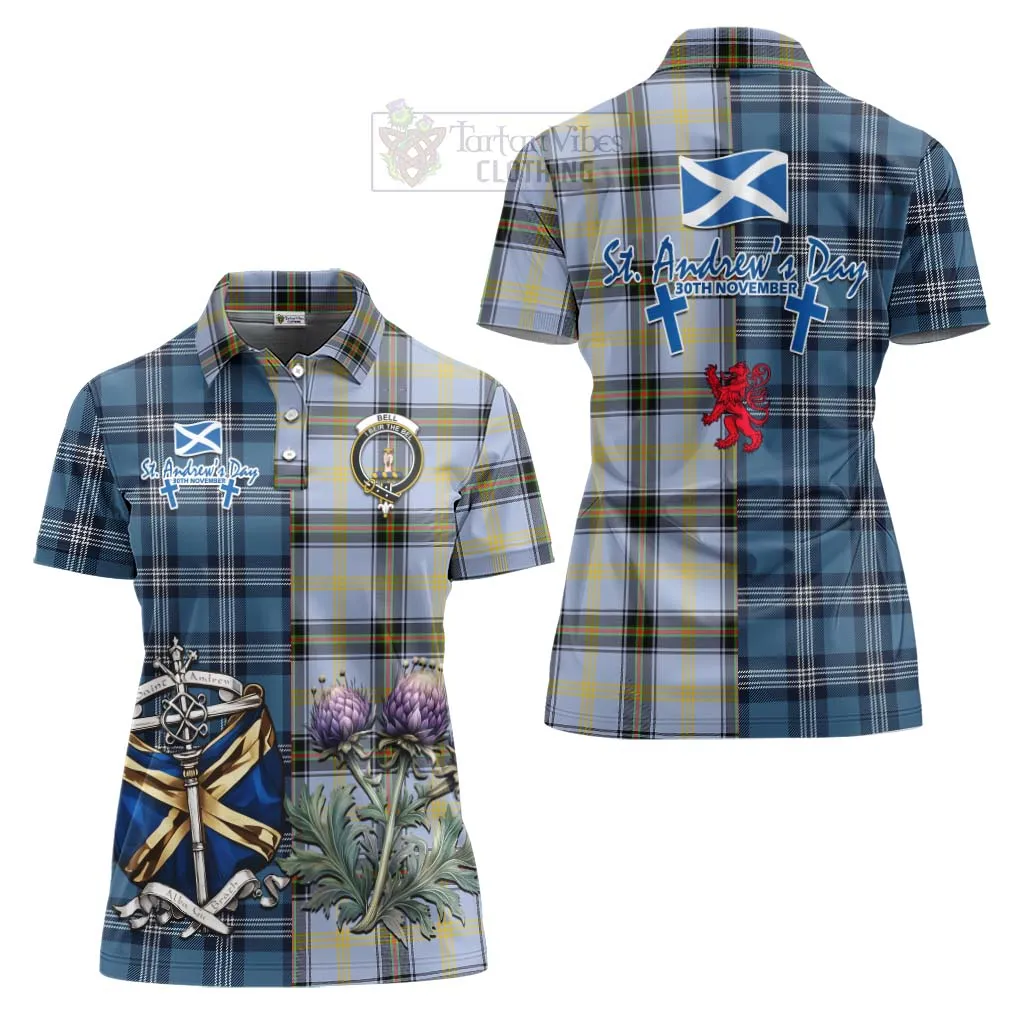 Bell Tartan Women's Polo Shirt Happy St. Andrew's Day Half Tartan Style