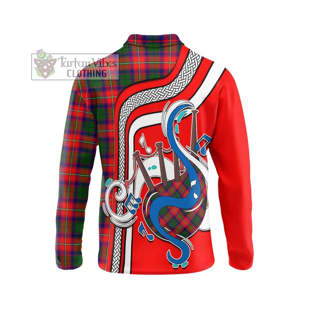 Belsches Tartan Long Sleeve Polo Shirt with Epic Bagpipe Style