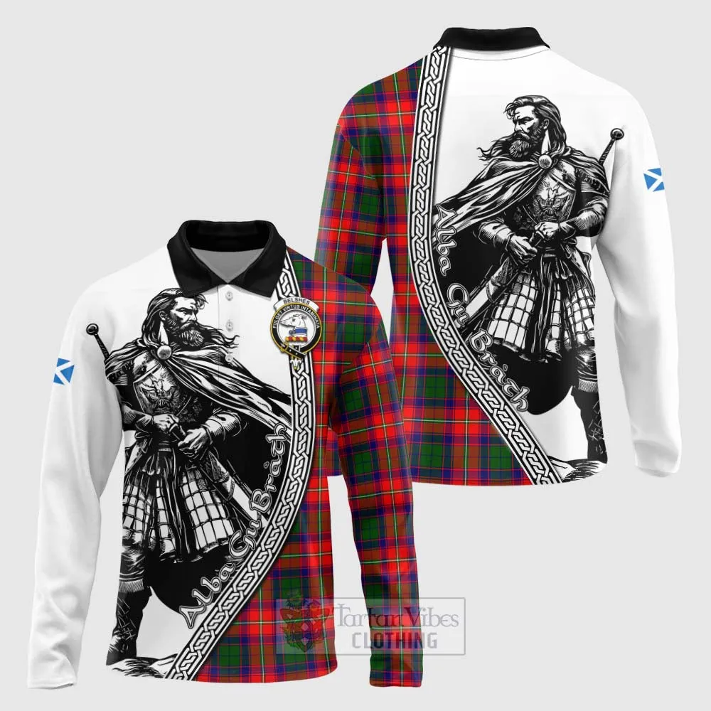 Belshes (Belsches) Tartan Clan Crest Long Sleeve Polo Shirt with Highlander Warrior Celtic Style