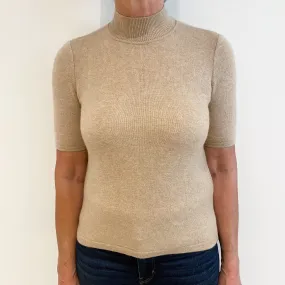 Biscuit Brown Cashmere Short Sleeve Turtle Neck Jumper Medium