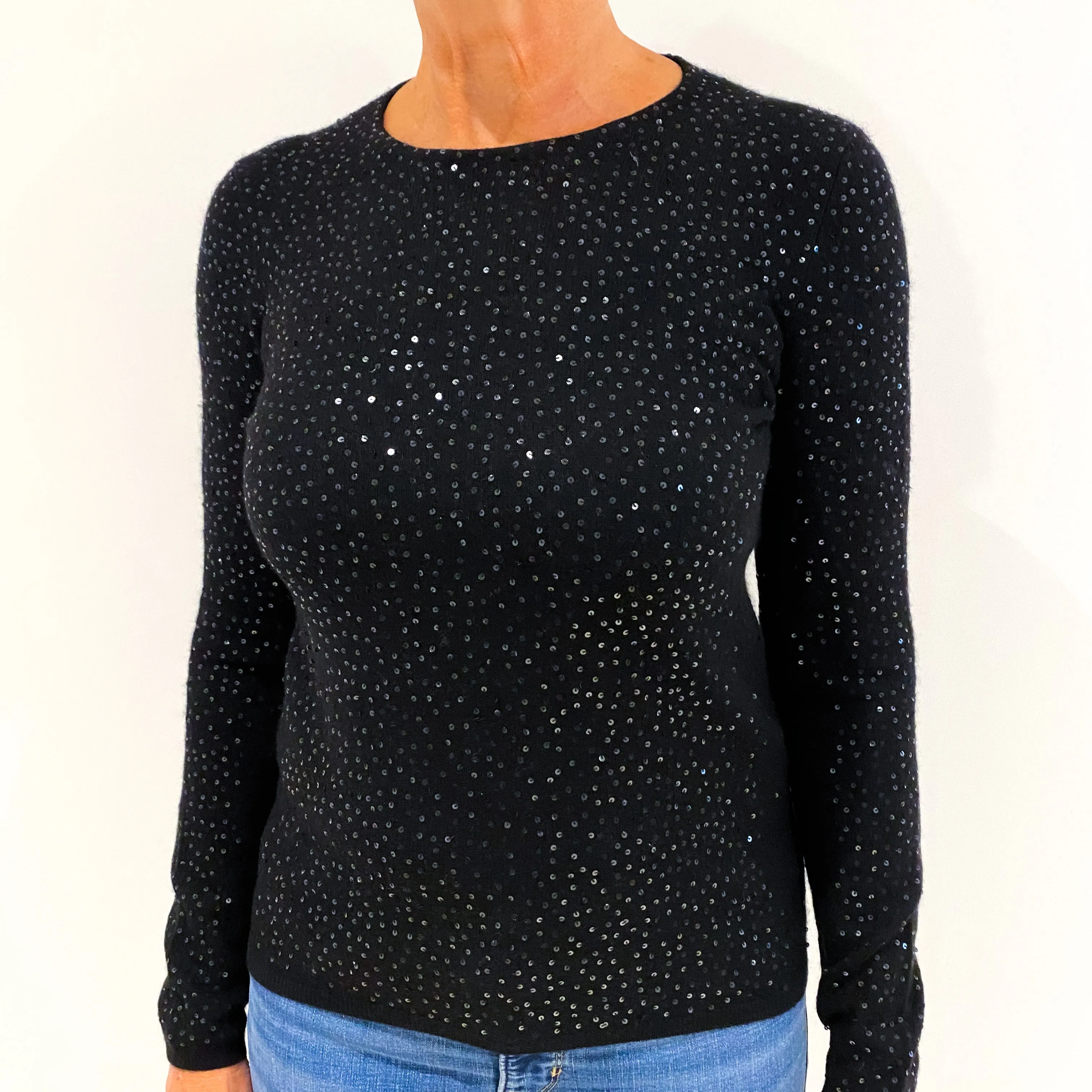 Black Sequin Cashmere Crew Neck Jumper Medium