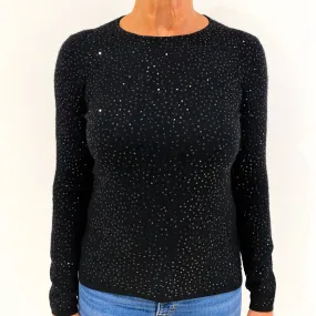 Black Sequin Cashmere Crew Neck Jumper Medium