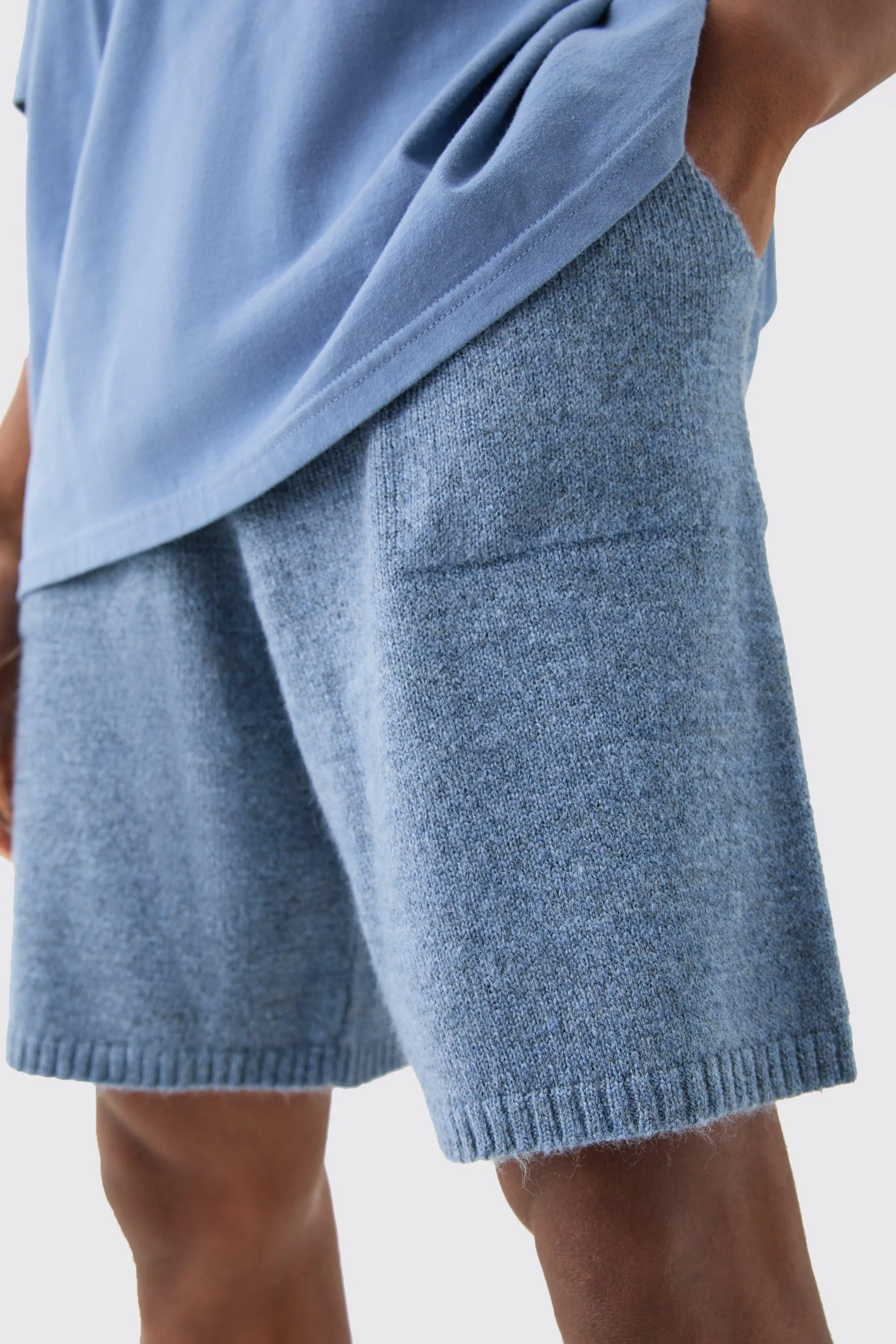 Boohoo Light Blue Relaxed Brushed Knit Mens Short