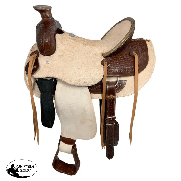 Buffalo Saddlery Rugged Outlaw Natural Roughout Roper Style Saddle - 16 Inch