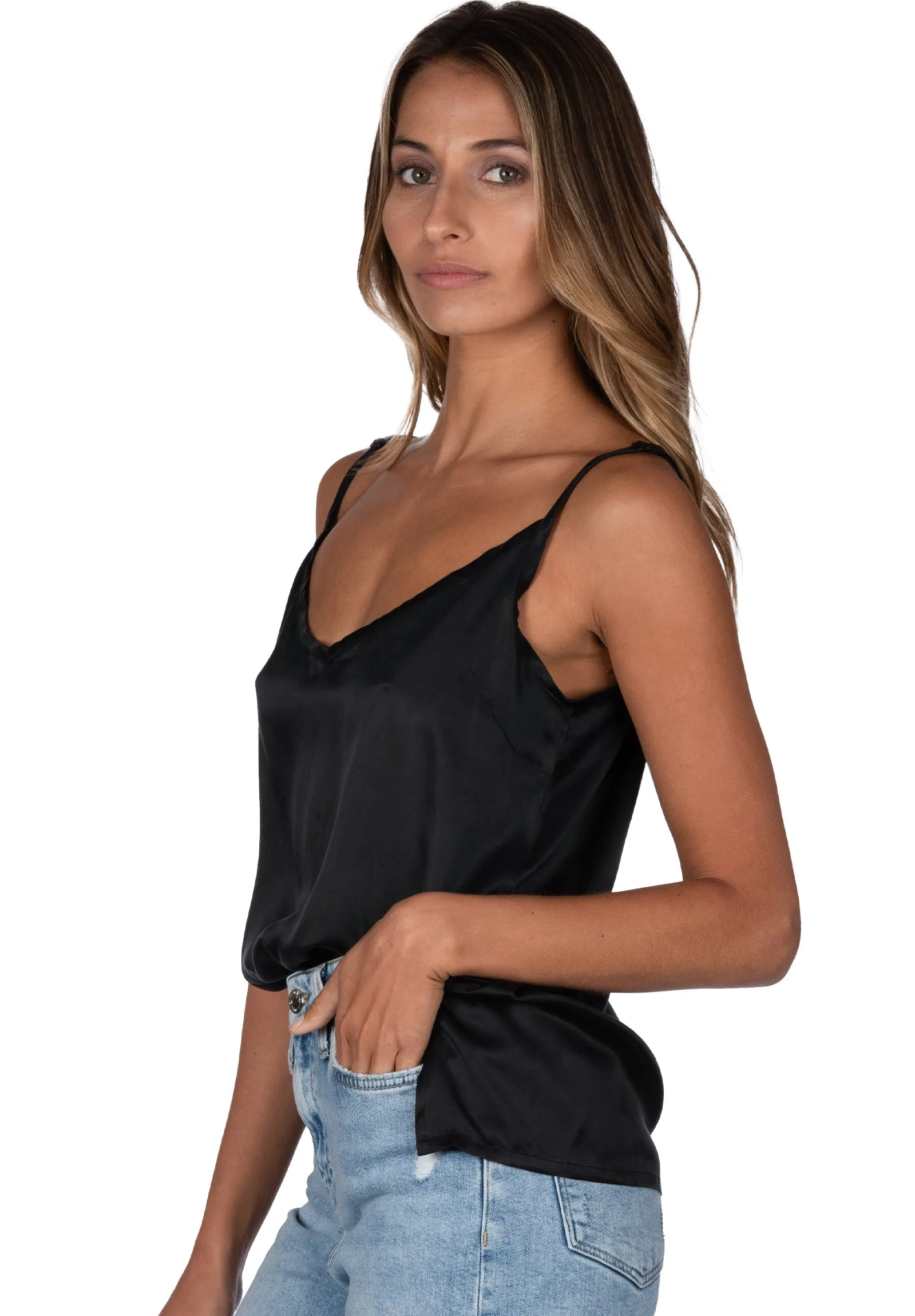 Cami-Silk Black 100% Satin Silk Camisole