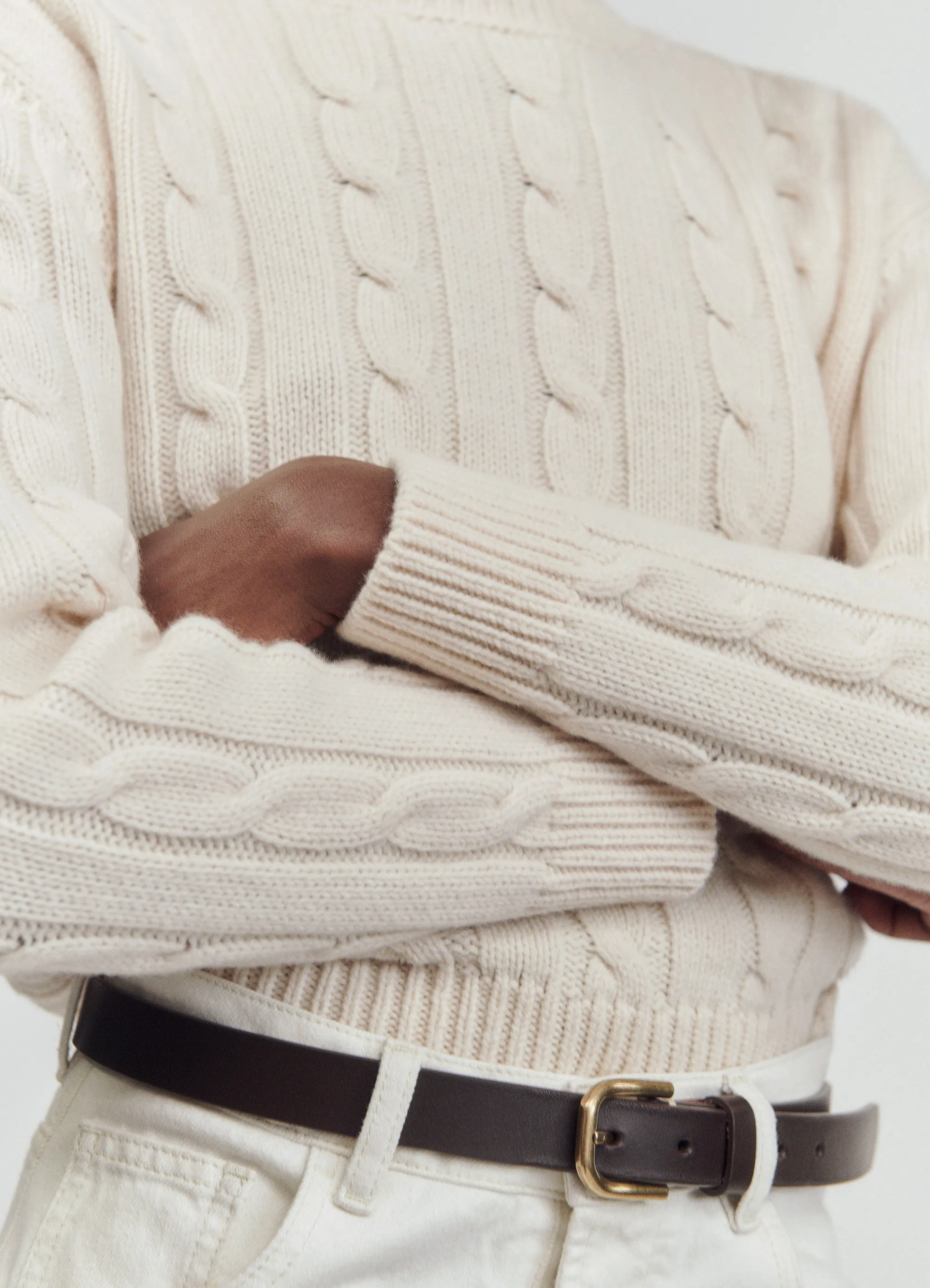 Carrow Cable Crewneck in Ecru