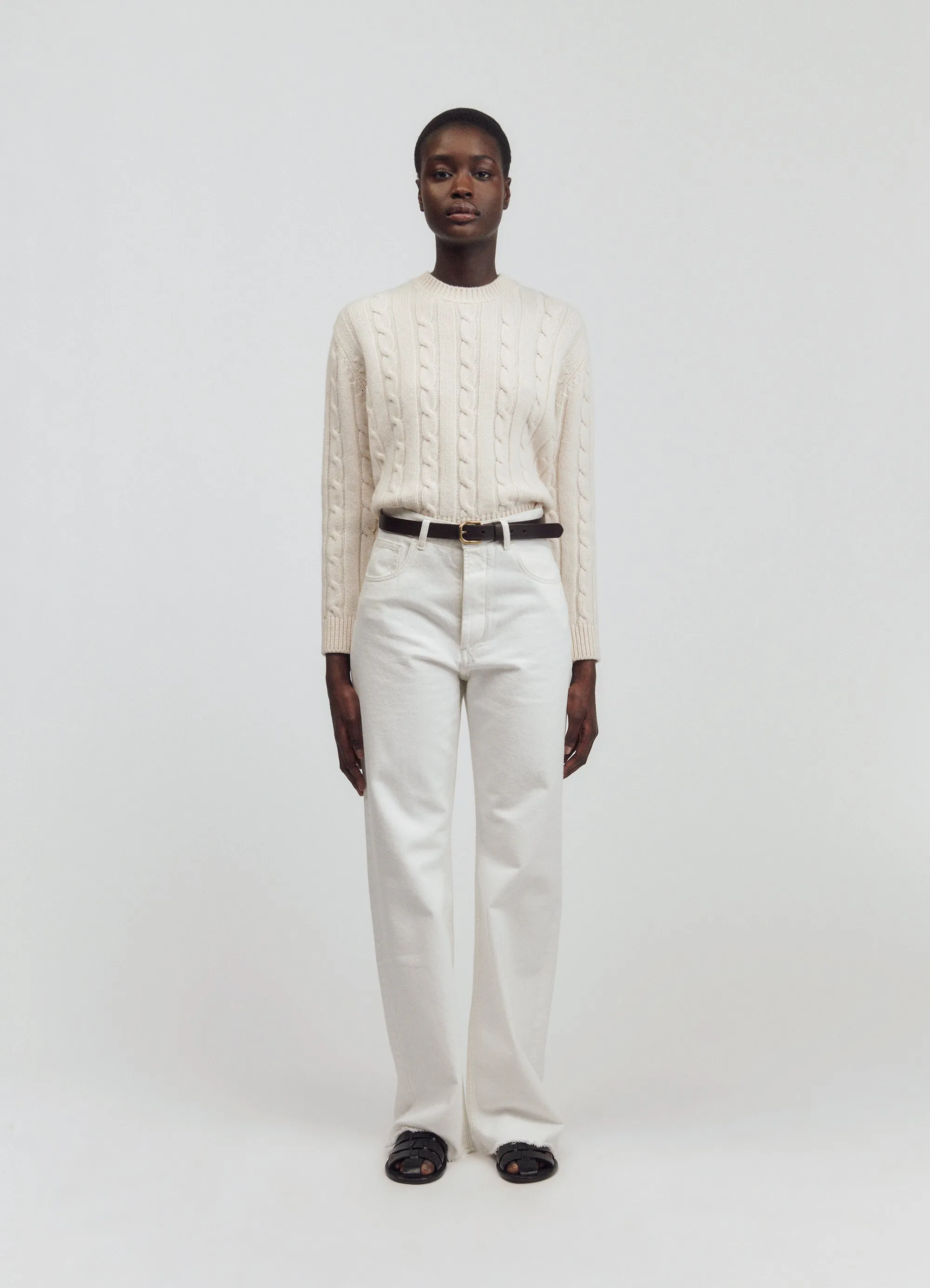 Carrow Cable Crewneck in Ecru
