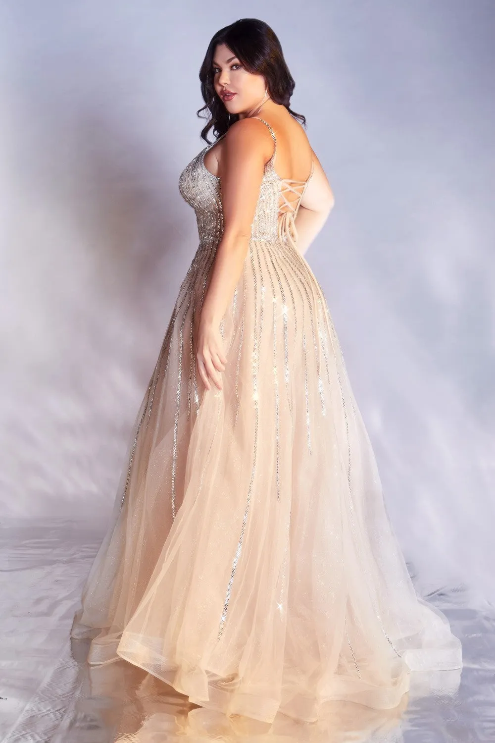 Connie Prom Gown Sparkling Embellished Ballgown 740940TKR-Platinum LaDivine CD940 Cinderella Divine CD940