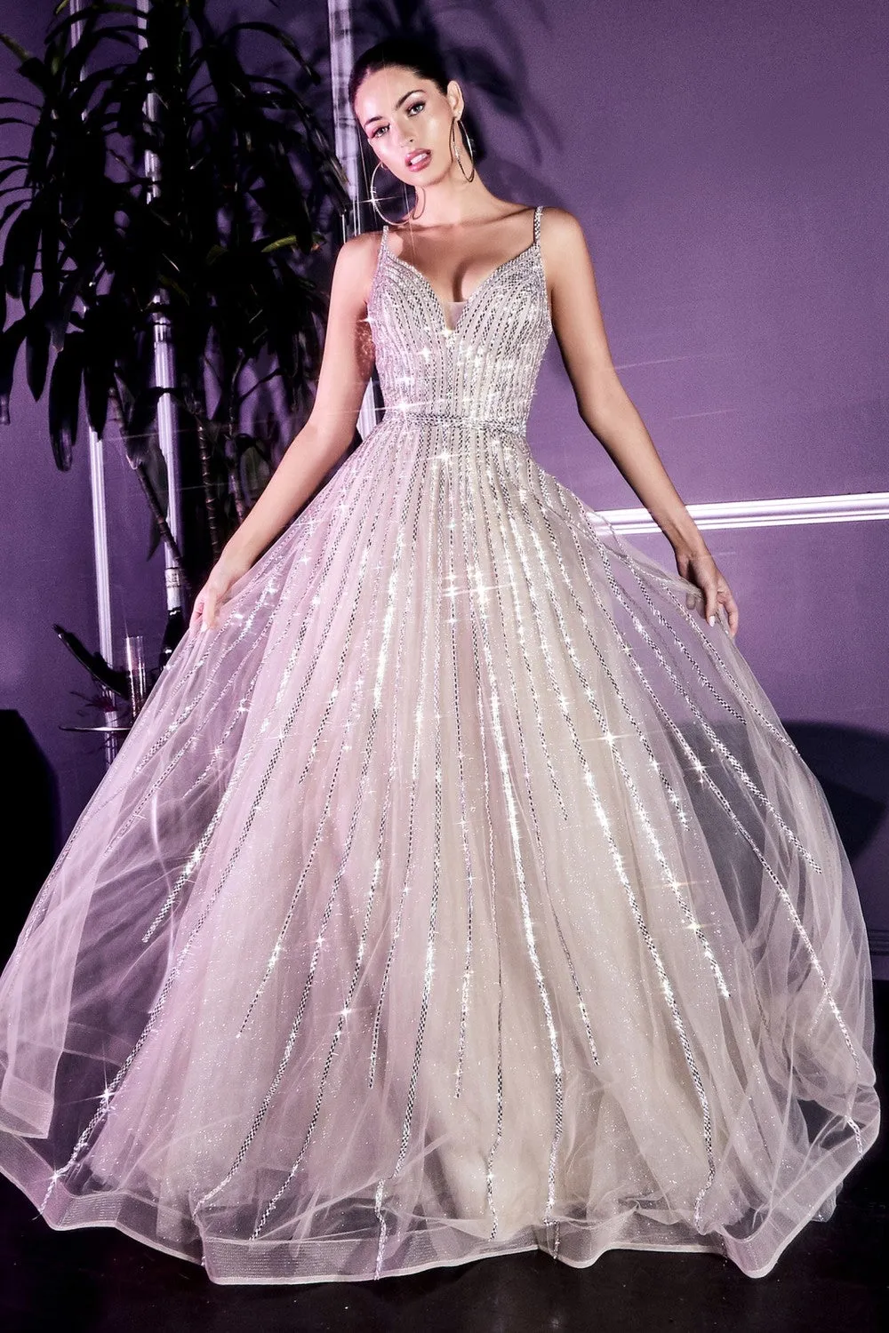 Connie Prom Gown Sparkling Embellished Ballgown 740940TKR-Platinum LaDivine CD940 Cinderella Divine CD940