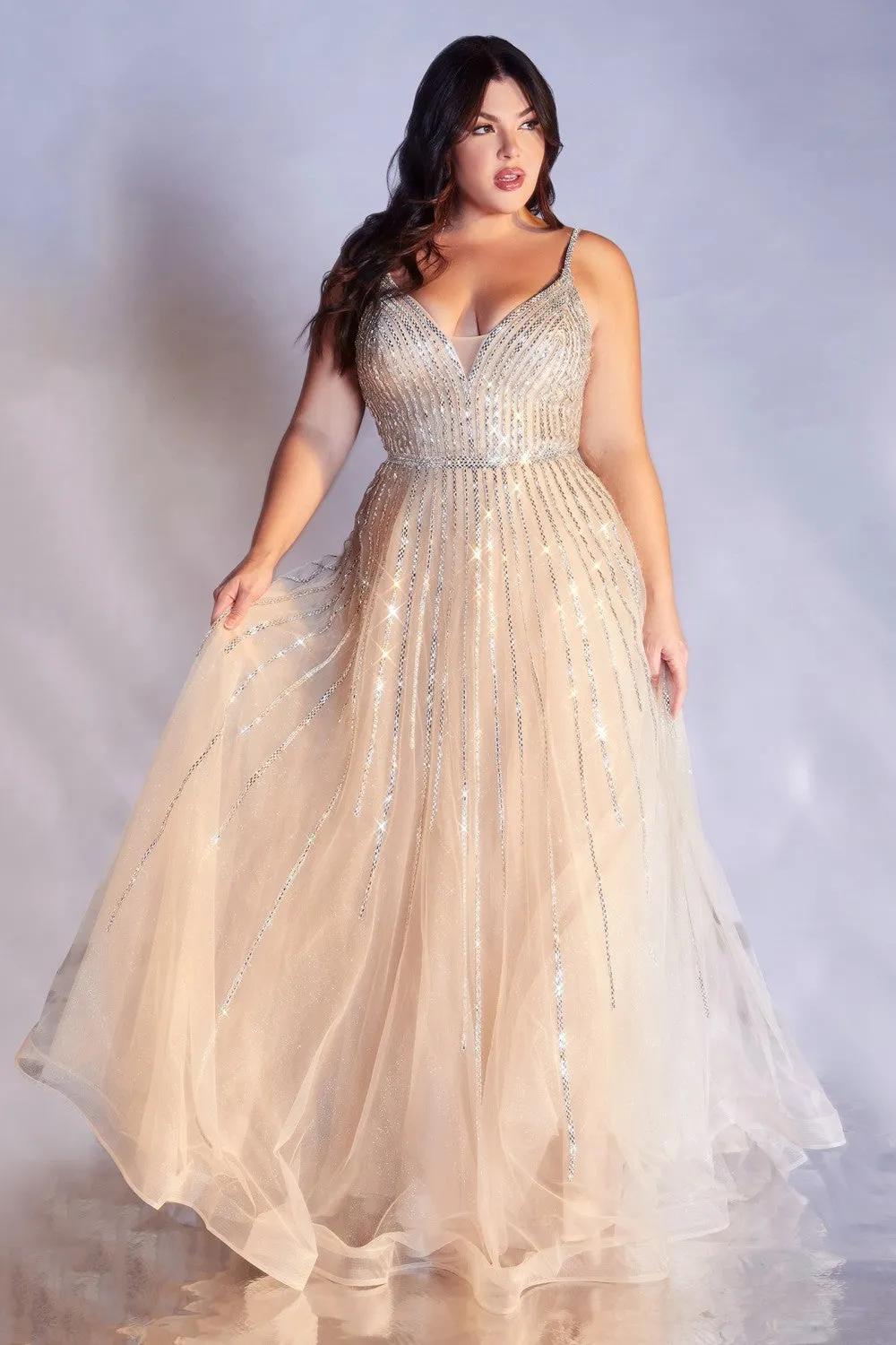 Connie Prom Gown Sparkling Embellished Ballgown 740940TKR-Platinum LaDivine CD940 Cinderella Divine CD940