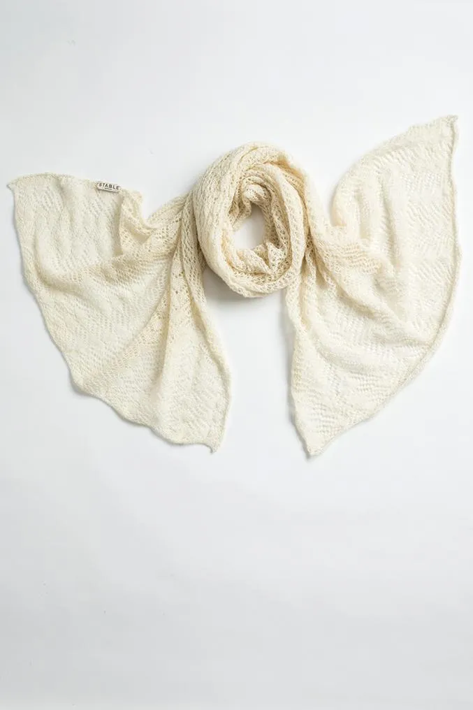 Cream Knit Lace Alpaca Scarf