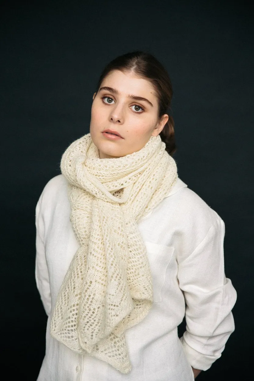 Cream Knit Lace Alpaca Scarf