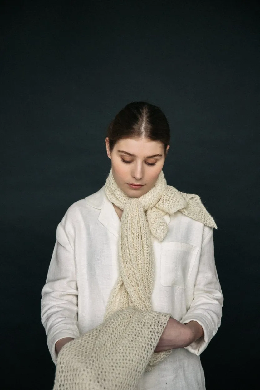 Cream Knit Lace Alpaca Scarf
