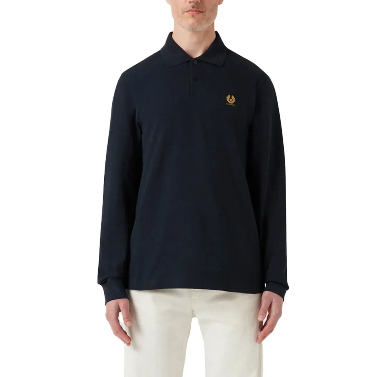 Dark Ink Long Sleeved Cotton Polo Shirt