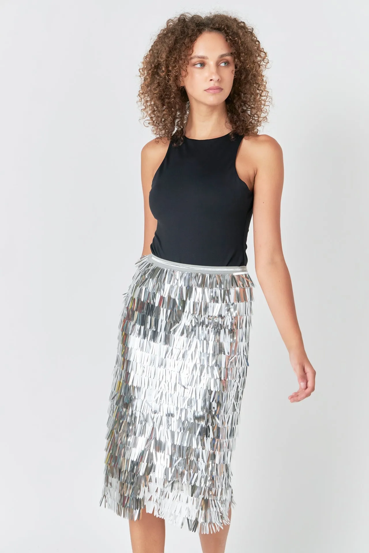 Endless Rose - Fringed Metallic Midi Skirt