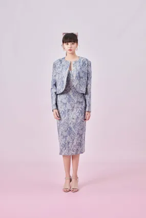 Gabrila Blue Denim Print Pencil Skirts