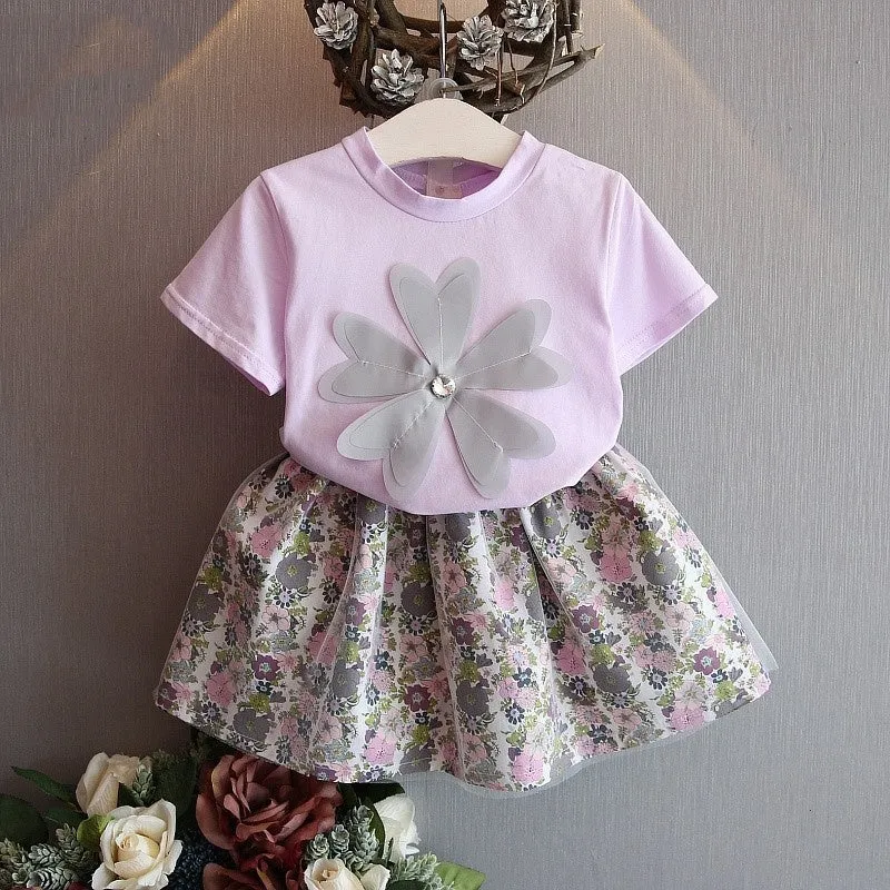 Girls' Summer Clothing Set: T-Shirt & Skirt for Kids