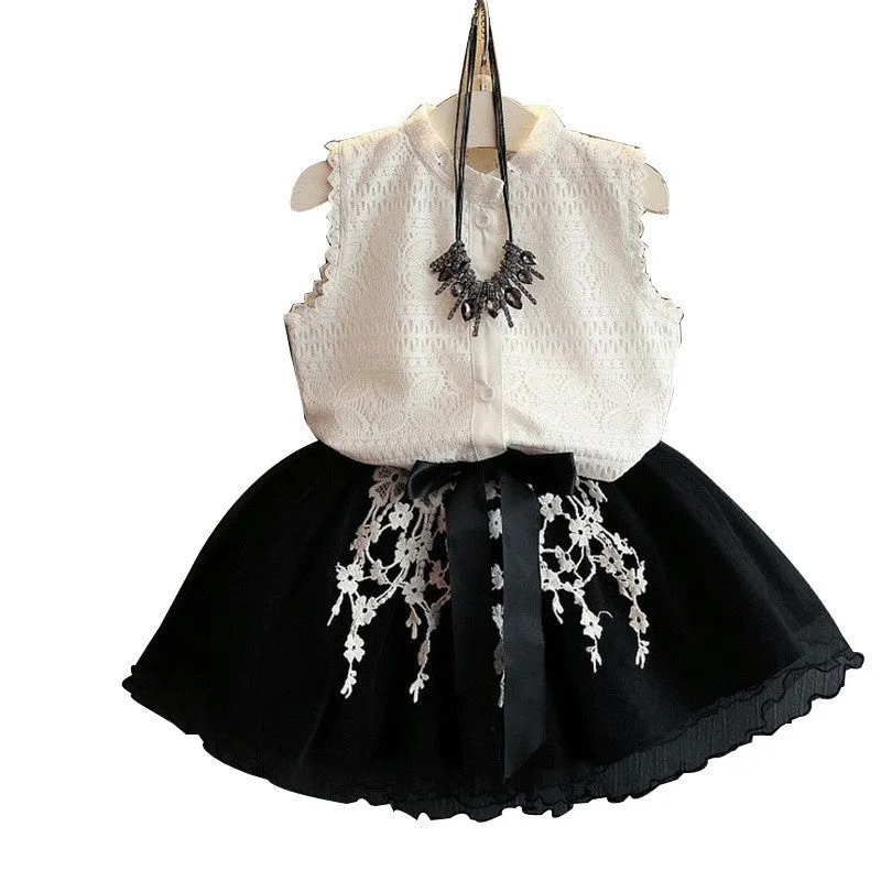 Girls' Summer Clothing Set: T-Shirt & Skirt for Kids
