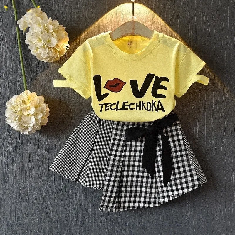Girls' Summer Clothing Set: T-Shirt & Skirt for Kids