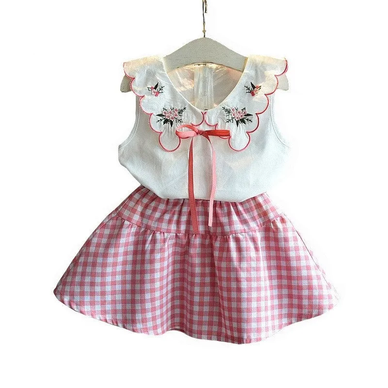 Girls' Summer Clothing Set: T-Shirt & Skirt for Kids