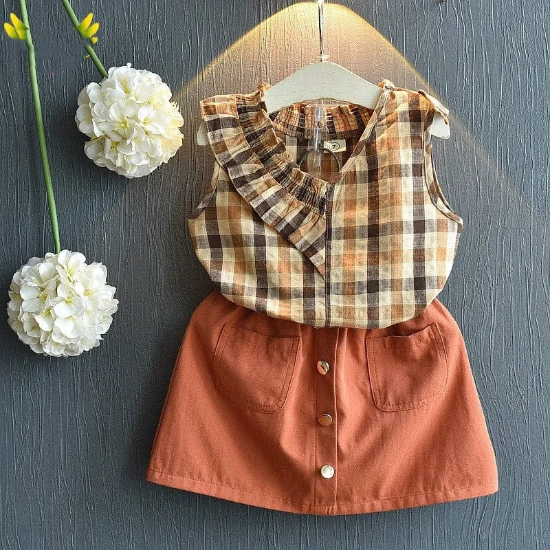 Girls' Summer Clothing Set: T-Shirt & Skirt for Kids