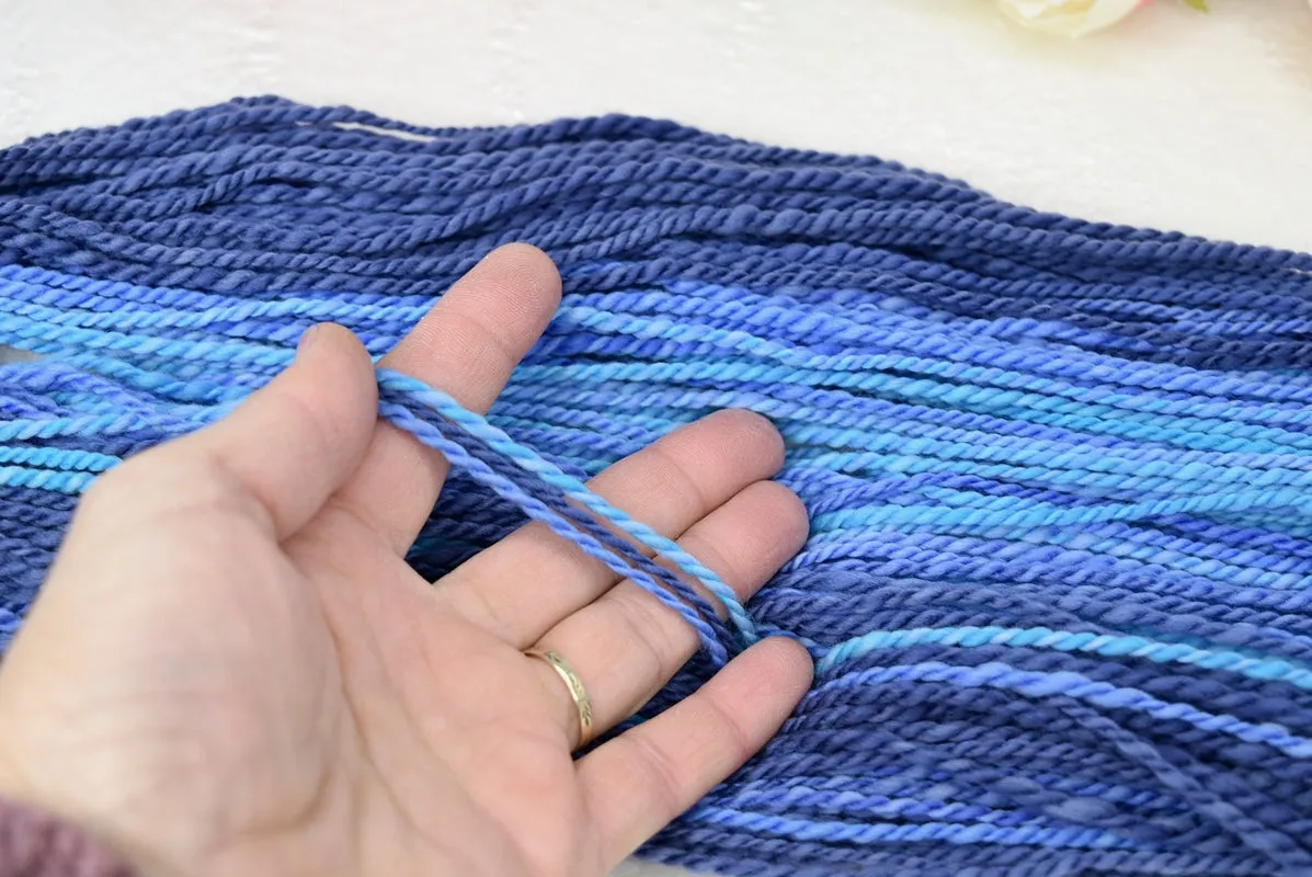 Hand Spun Tasmanian Merino Wool Chunky Yarn in Opal Blue