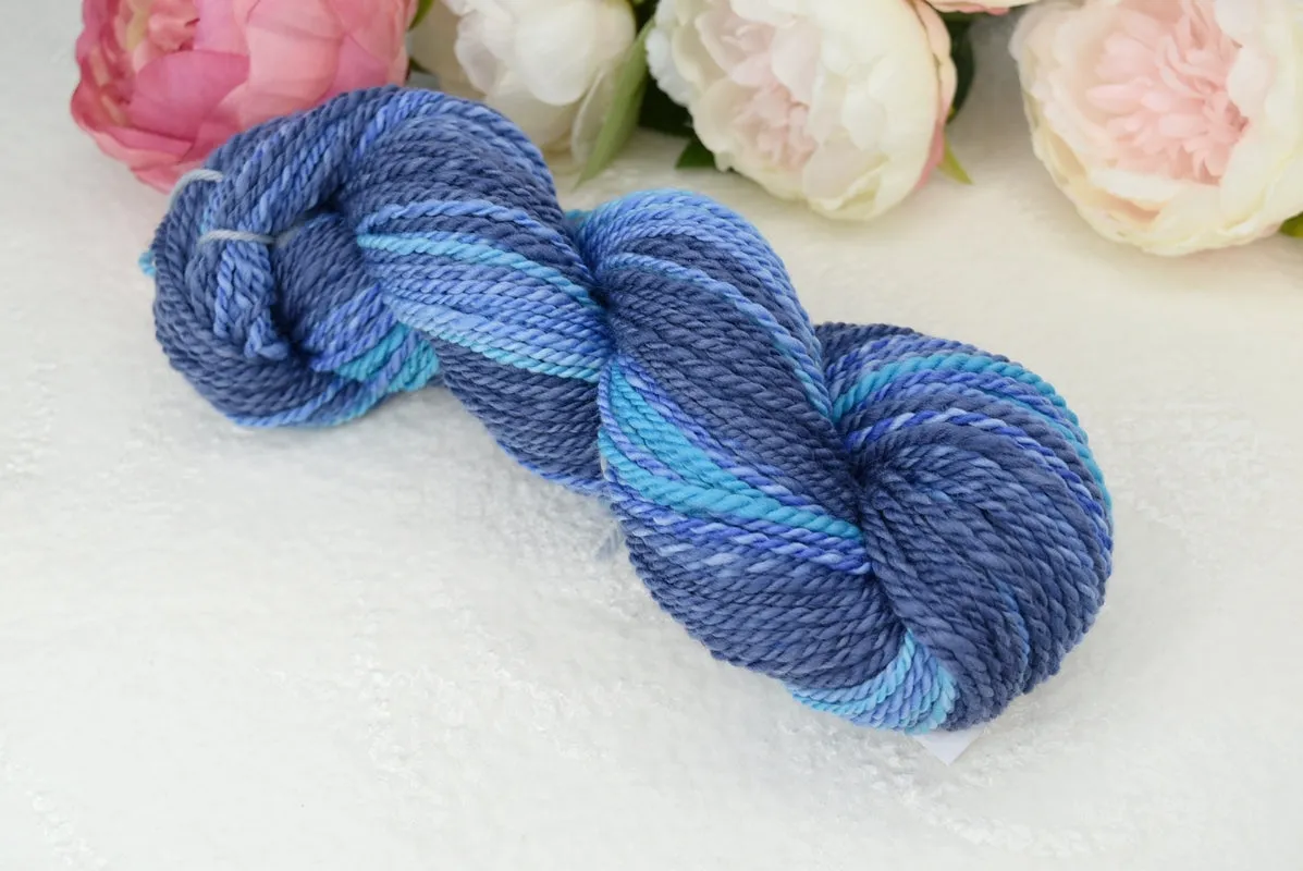 Hand Spun Tasmanian Merino Wool Chunky Yarn in Opal Blue