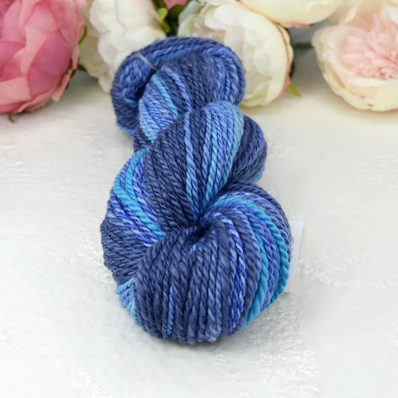 Hand Spun Tasmanian Merino Wool Chunky Yarn in Opal Blue