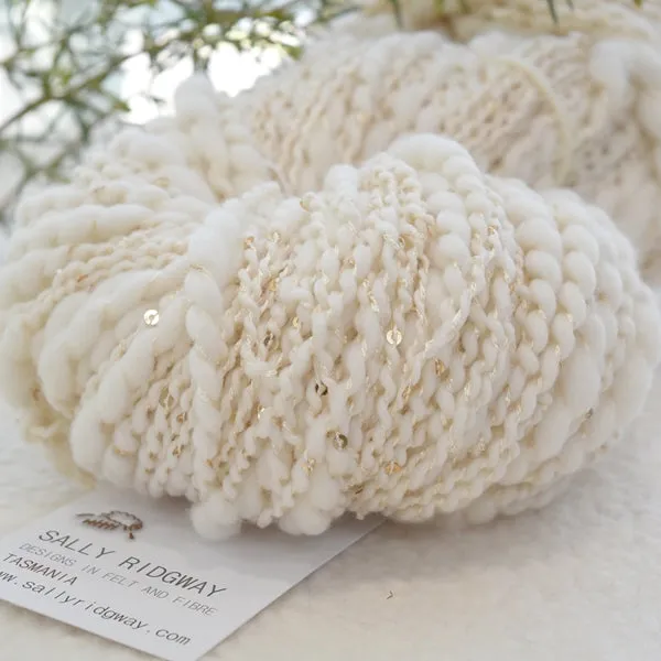 Hand Spun Thick & Thin Yarn with Sequins Natural White 11651