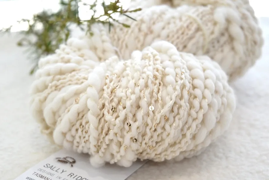 Hand Spun Thick & Thin Yarn with Sequins Natural White 11651