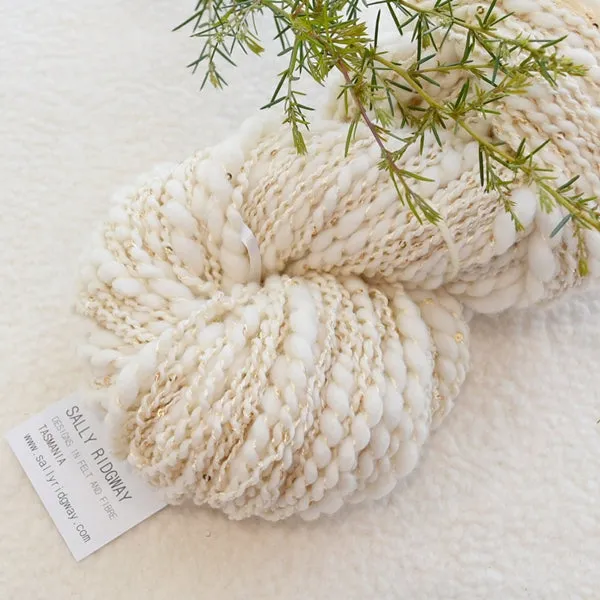 Hand Spun Thick & Thin Yarn with Sequins Natural White 11651