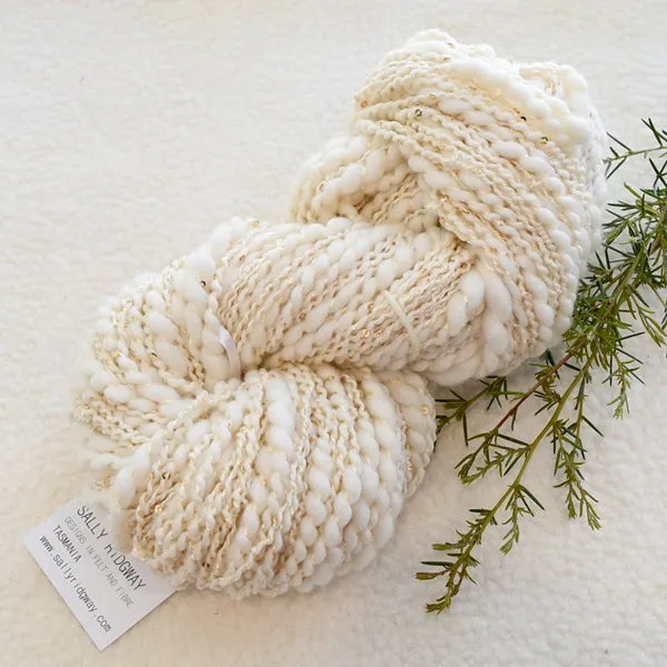 Hand Spun Thick & Thin Yarn with Sequins Natural White 11651